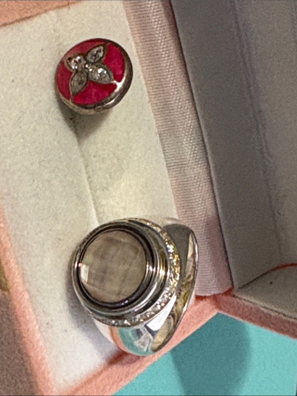 Silver Sterling 925 Statement Ring with 2 Jewel 💎 Pops Sz 8 NWOT 47A.